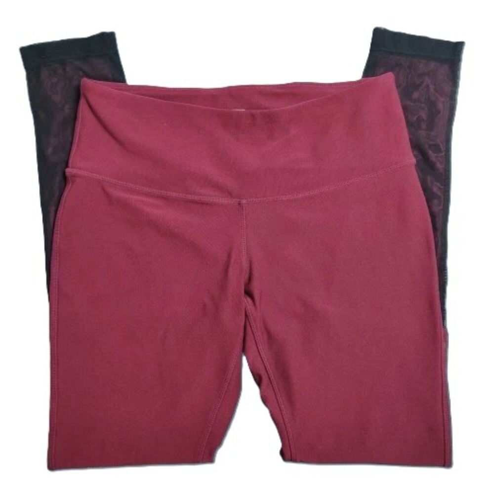 Mondetta Women’s Performance Leggings Burgundy Mesh Panels Zip Pocket Size M